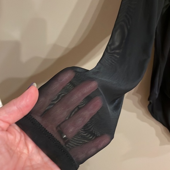 H&M women’s black jersey MESH Sheer V long sleeve bodysuit / leotard size L - Picture 3 of 11